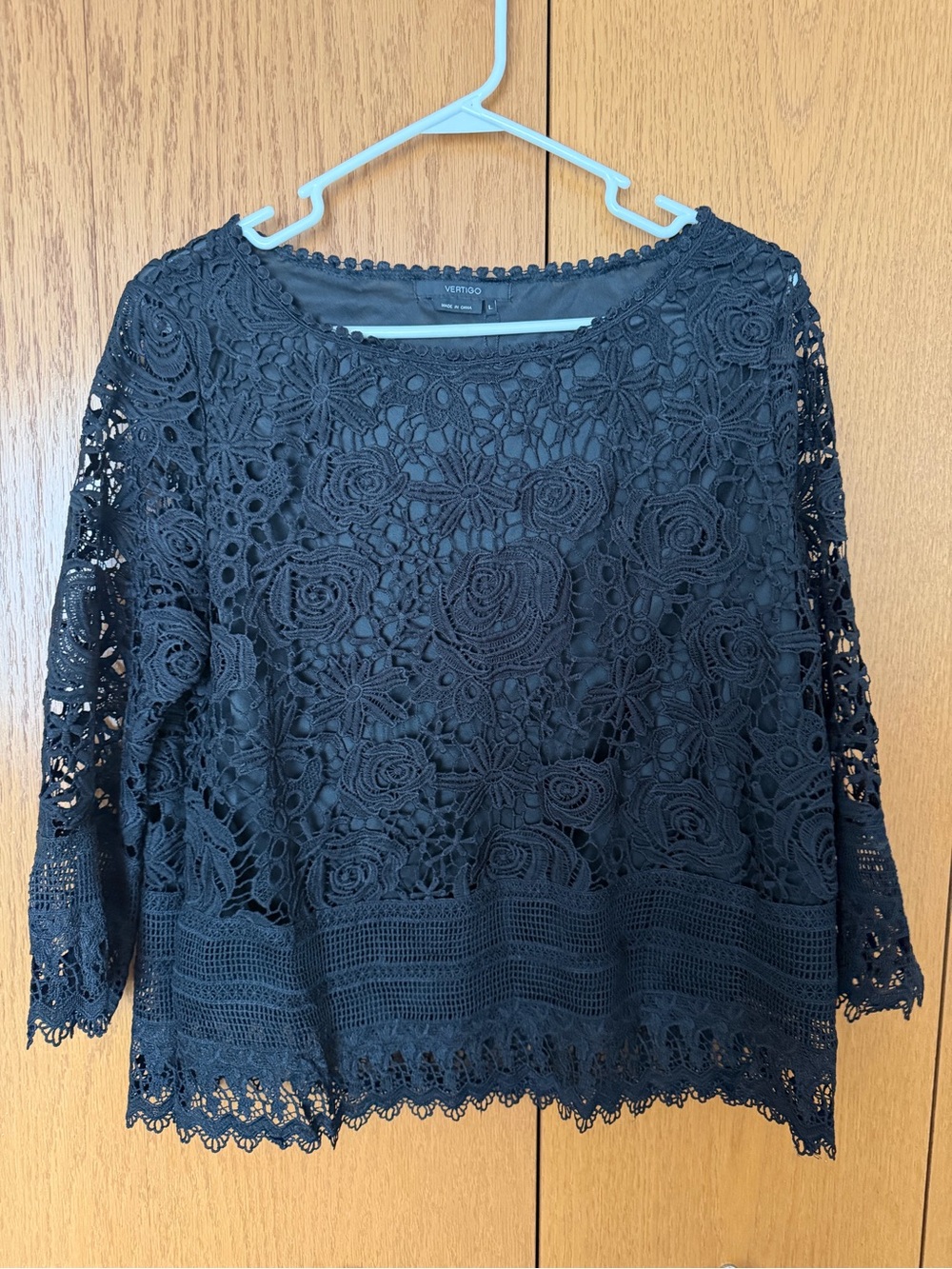 Crocheted Lace Black Blouse by Vertigo